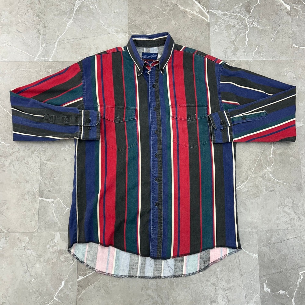 Vintage Wrangler Brushpopper Shirt Mens XL 16‎ - 35 X Long Tails Western Striped